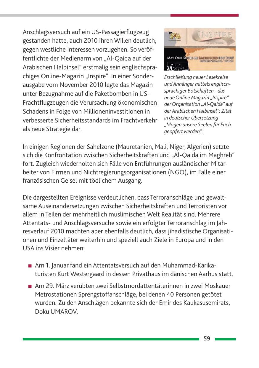 Seite 61 des Verfassungsschutzbericht 2010 Rheinland-Pfalz