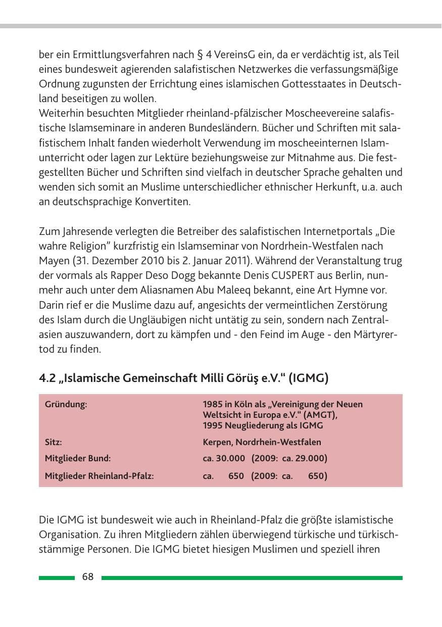 Seite 70 des Verfassungsschutzbericht 2010 Rheinland-Pfalz