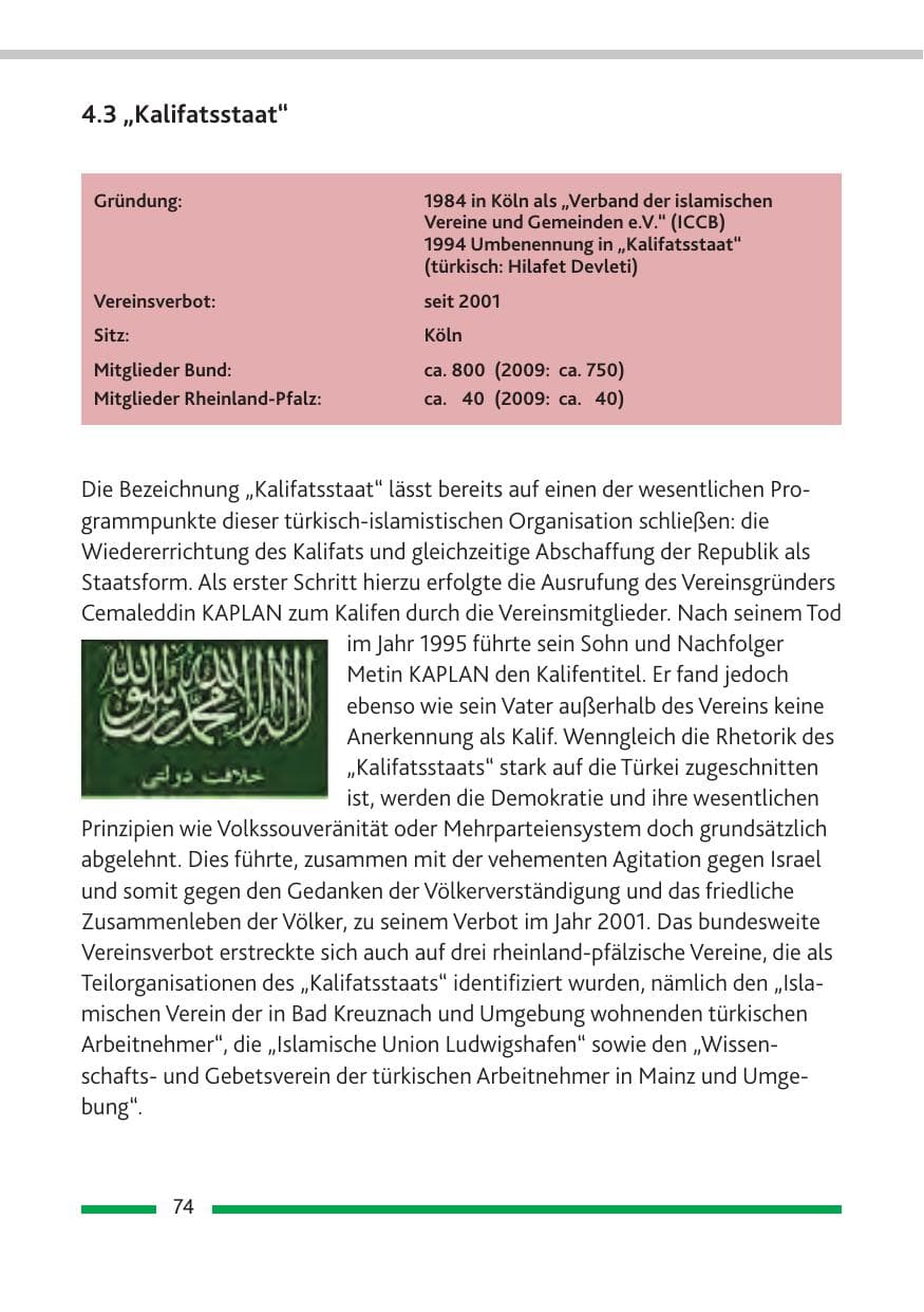 Seite 76 des Verfassungsschutzbericht 2010 Rheinland-Pfalz