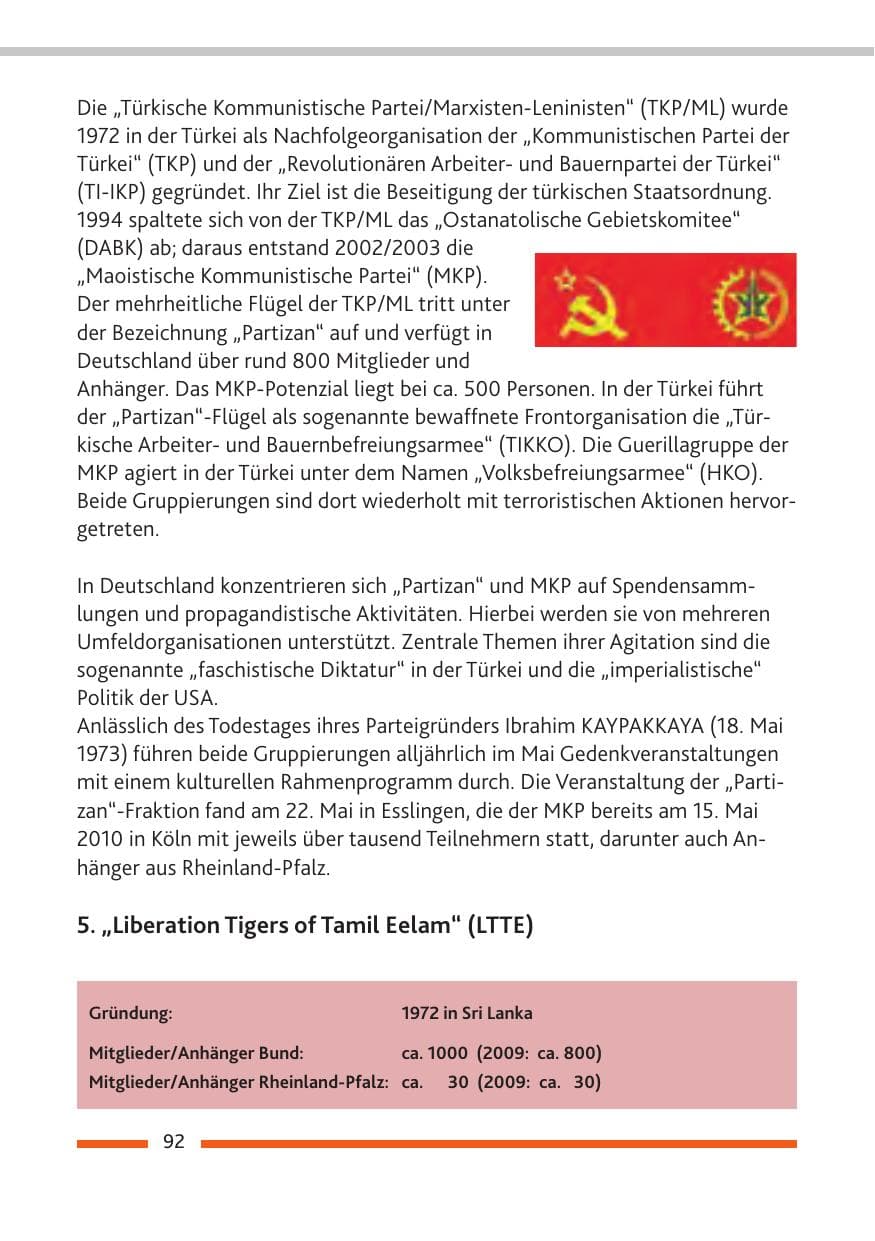 Seite 94 des Verfassungsschutzbericht 2010 Rheinland-Pfalz