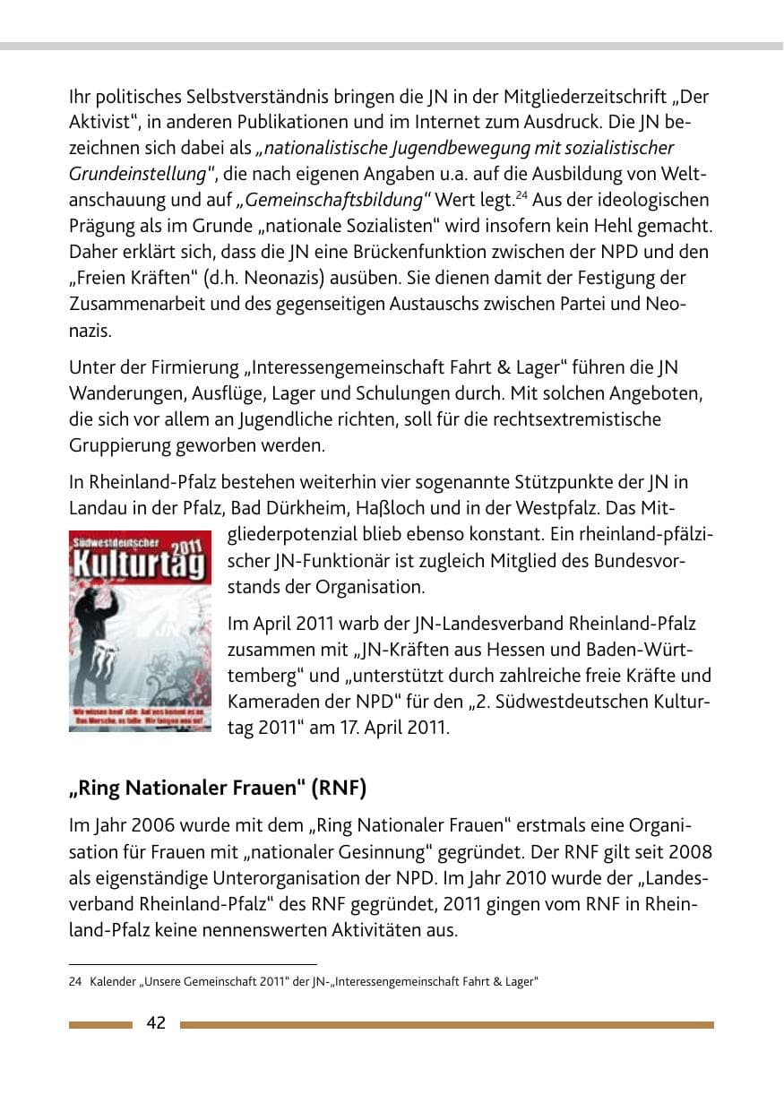 Seite 44 des Verfassungsschutzbericht 2011 Rheinland-Pfalz