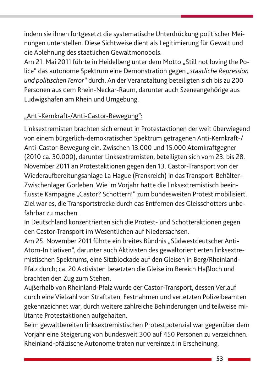 Seite 55 des Verfassungsschutzbericht 2011 Rheinland-Pfalz