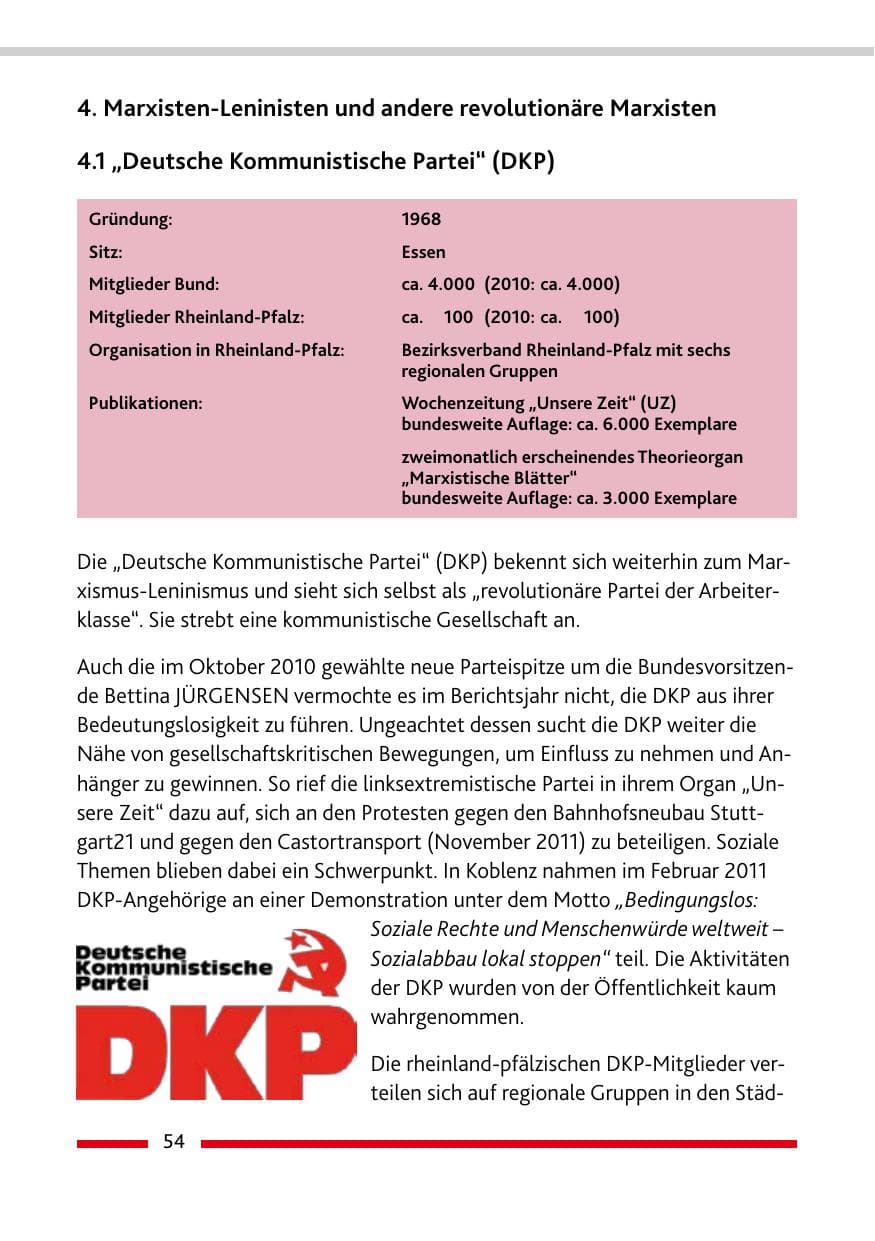 Seite 56 des Verfassungsschutzbericht 2011 Rheinland-Pfalz