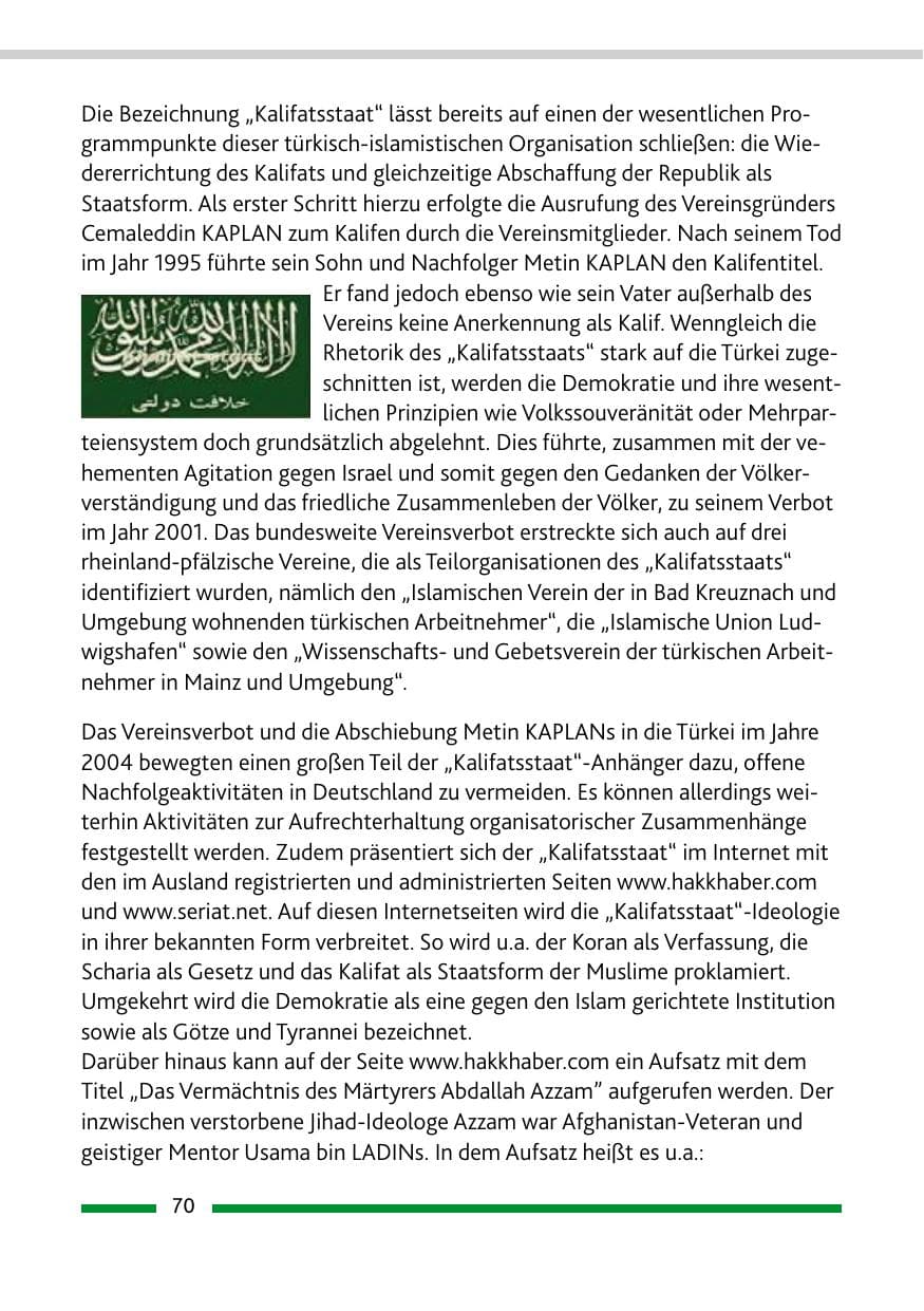 Seite 72 des Verfassungsschutzbericht 2011 Rheinland-Pfalz