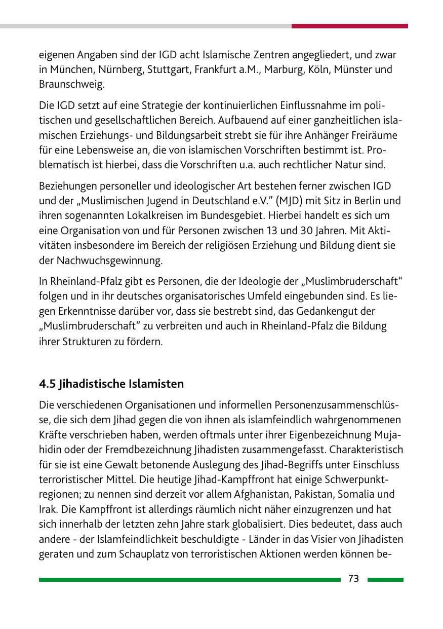 Seite 75 des Verfassungsschutzbericht 2011 Rheinland-Pfalz