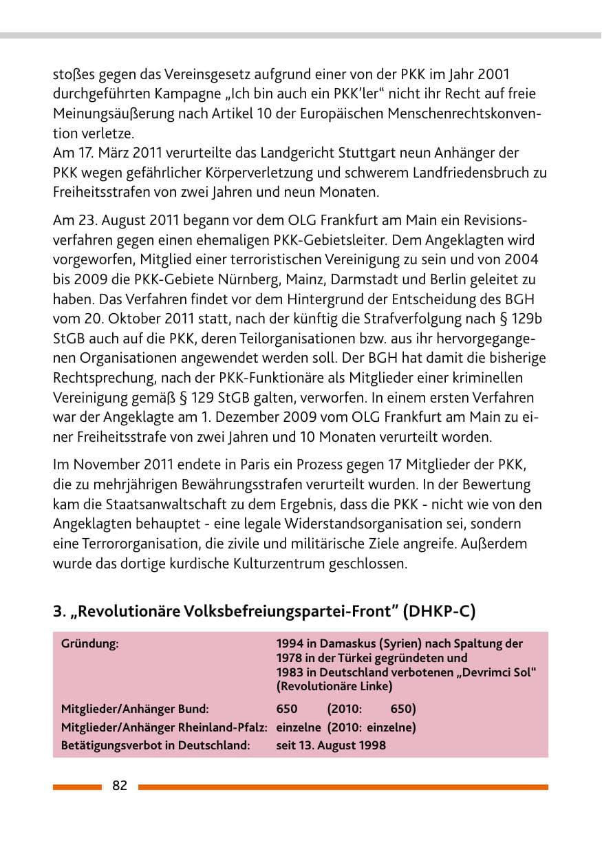 Seite 84 des Verfassungsschutzbericht 2011 Rheinland-Pfalz