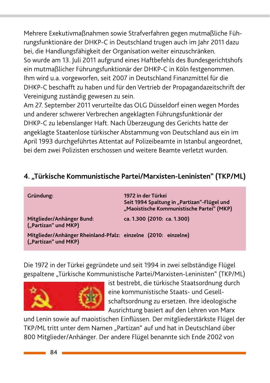 Seite 86 des Verfassungsschutzbericht 2011 Rheinland-Pfalz