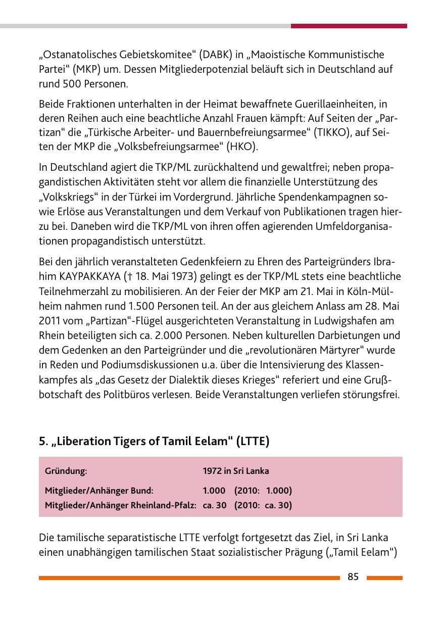 Seite 87 des Verfassungsschutzbericht 2011 Rheinland-Pfalz