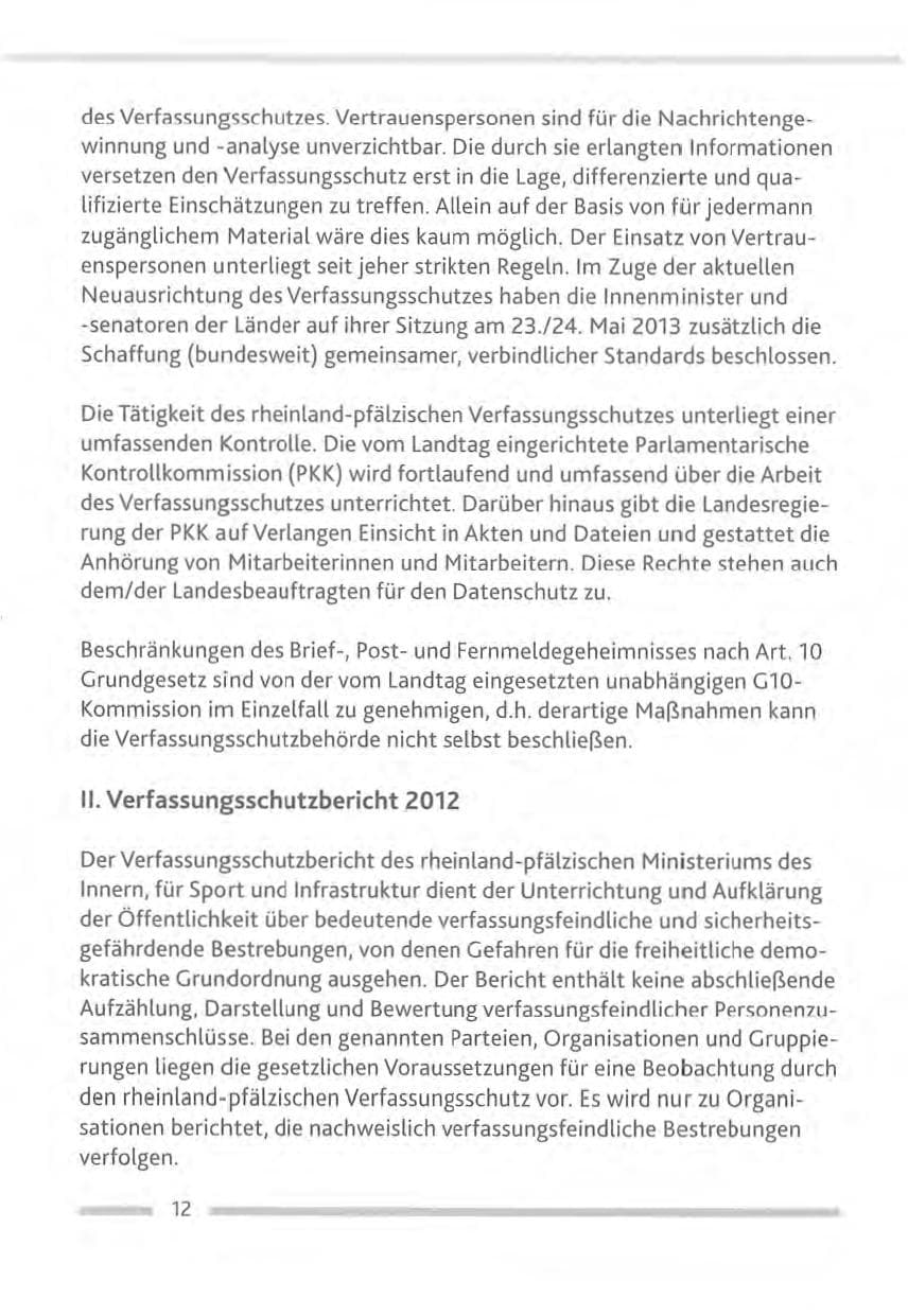 Seite 12 des Verfassungsschutzbericht 2012 Rheinland-Pfalz