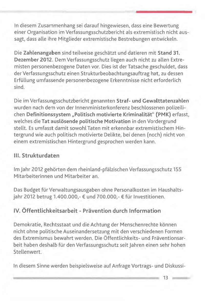 Seite 13 des Verfassungsschutzbericht 2012 Rheinland-Pfalz