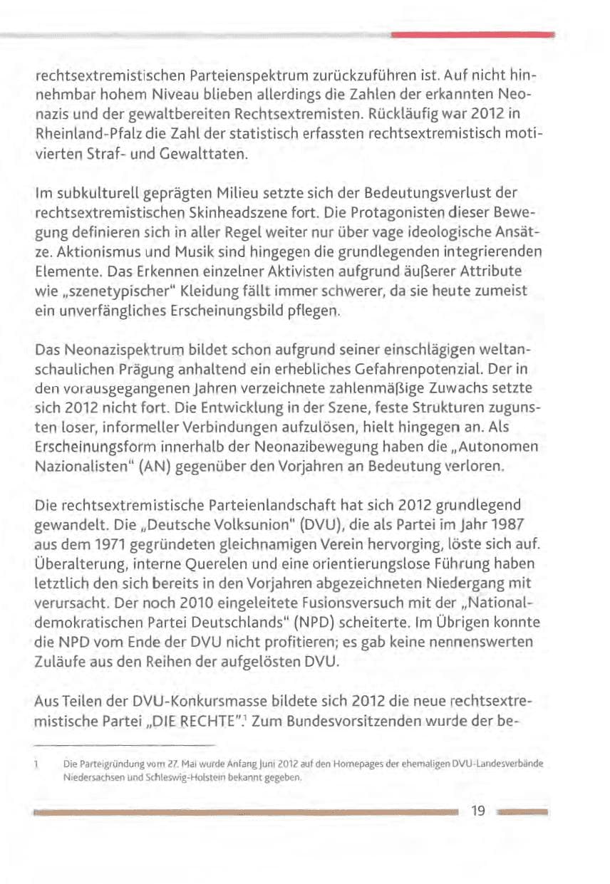 Seite 19 des Verfassungsschutzbericht 2012 Rheinland-Pfalz