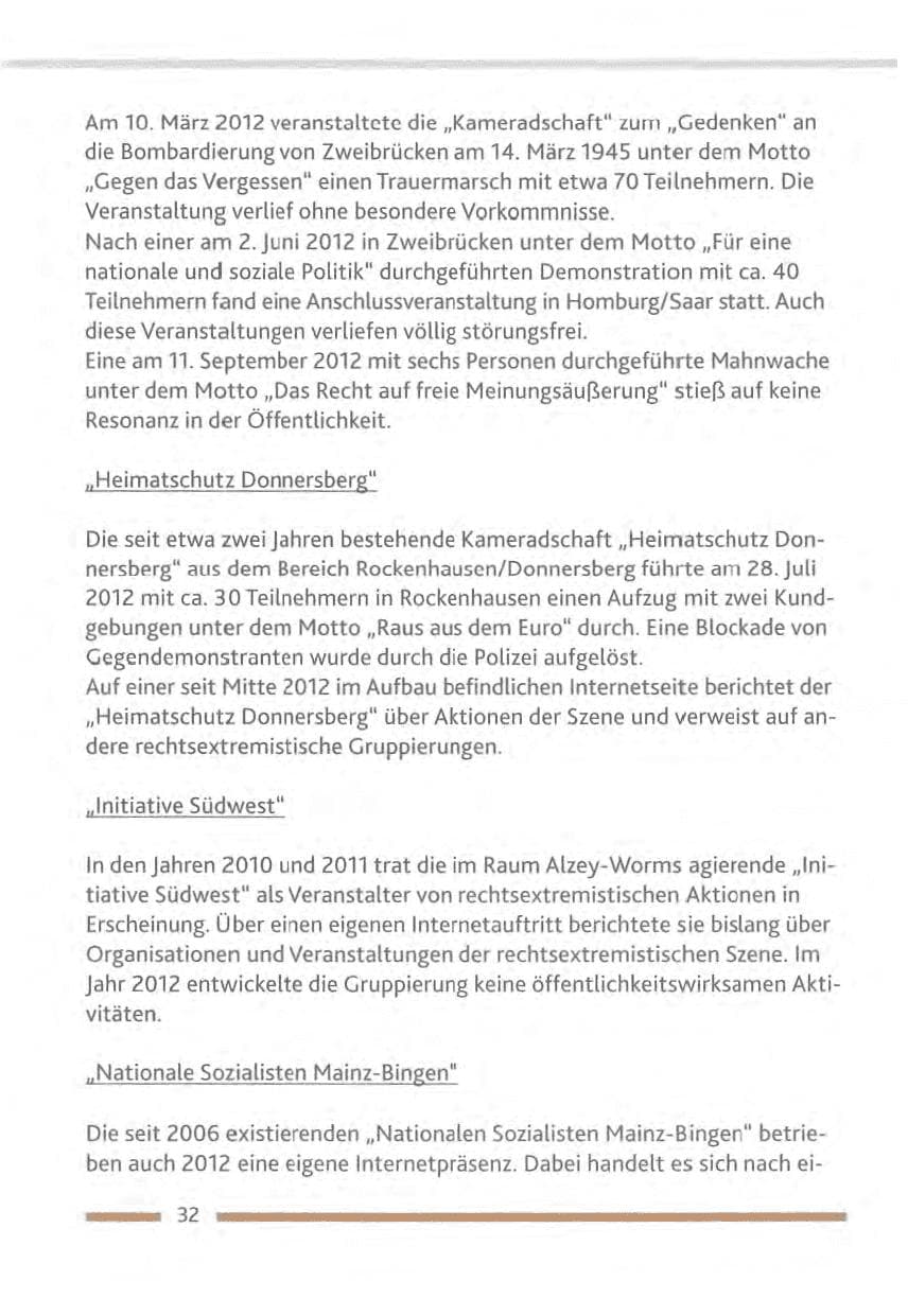 Seite 32 des Verfassungsschutzbericht 2012 Rheinland-Pfalz
