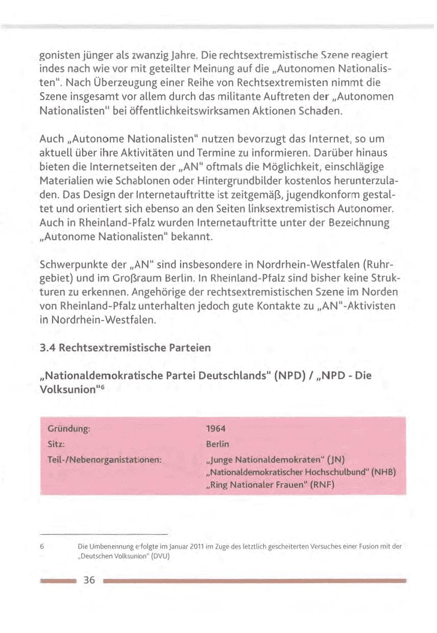 Seite 36 des Verfassungsschutzbericht 2012 Rheinland-Pfalz