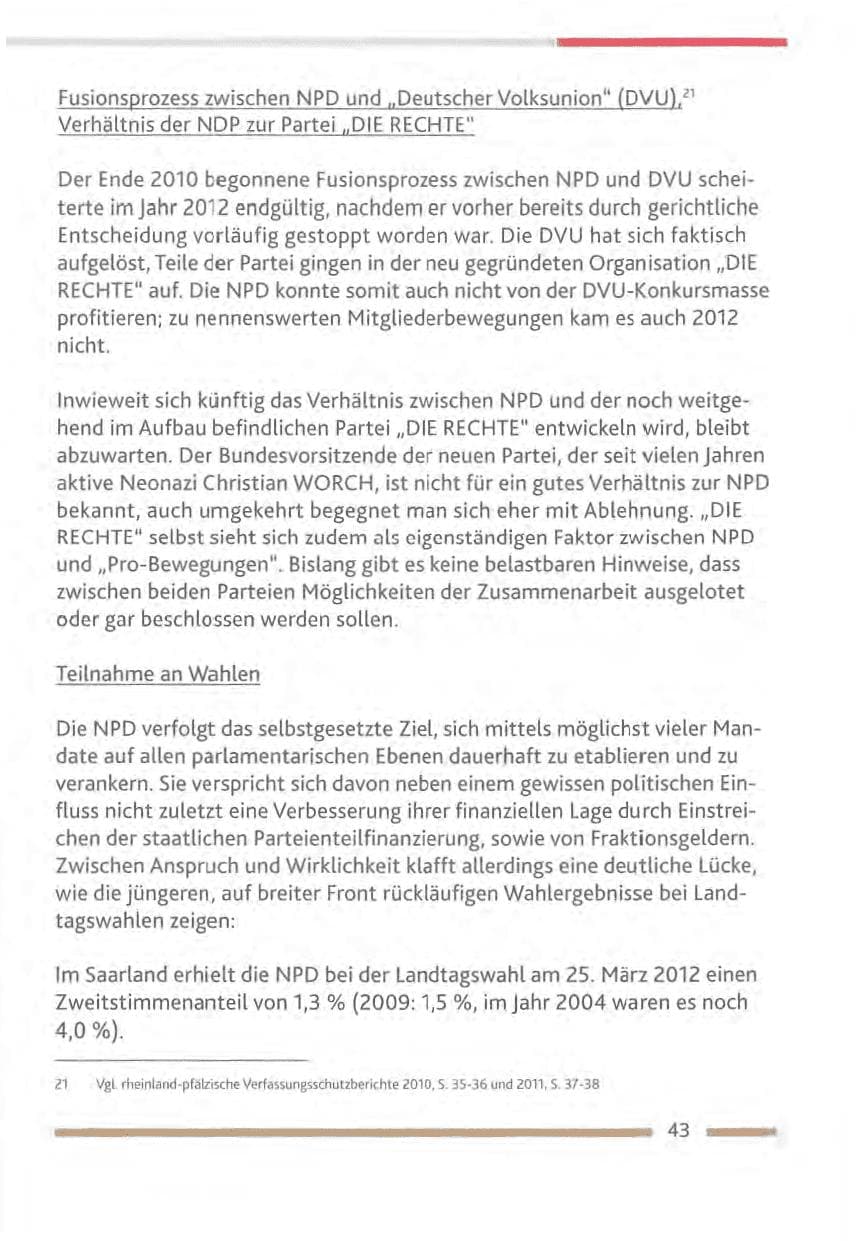 Seite 43 des Verfassungsschutzbericht 2012 Rheinland-Pfalz