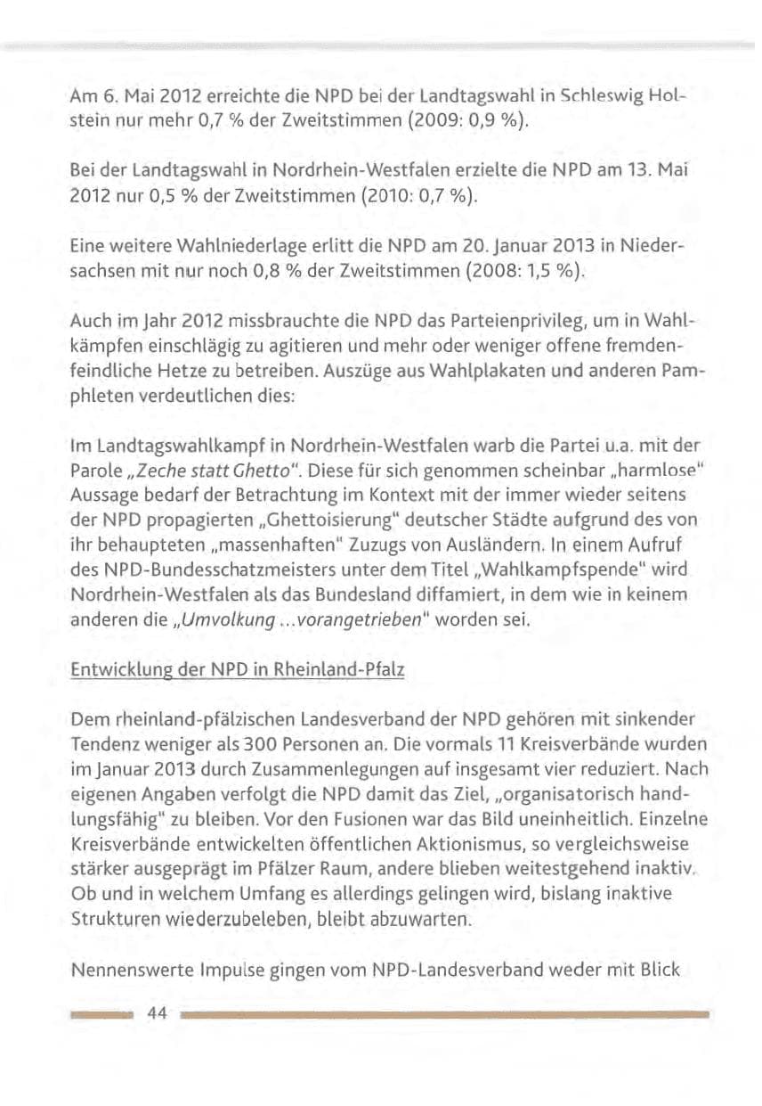 Seite 44 des Verfassungsschutzbericht 2012 Rheinland-Pfalz