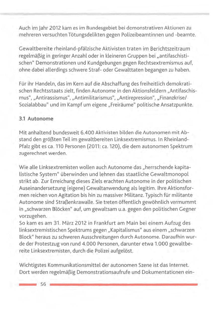 Seite 56 des Verfassungsschutzbericht 2012 Rheinland-Pfalz