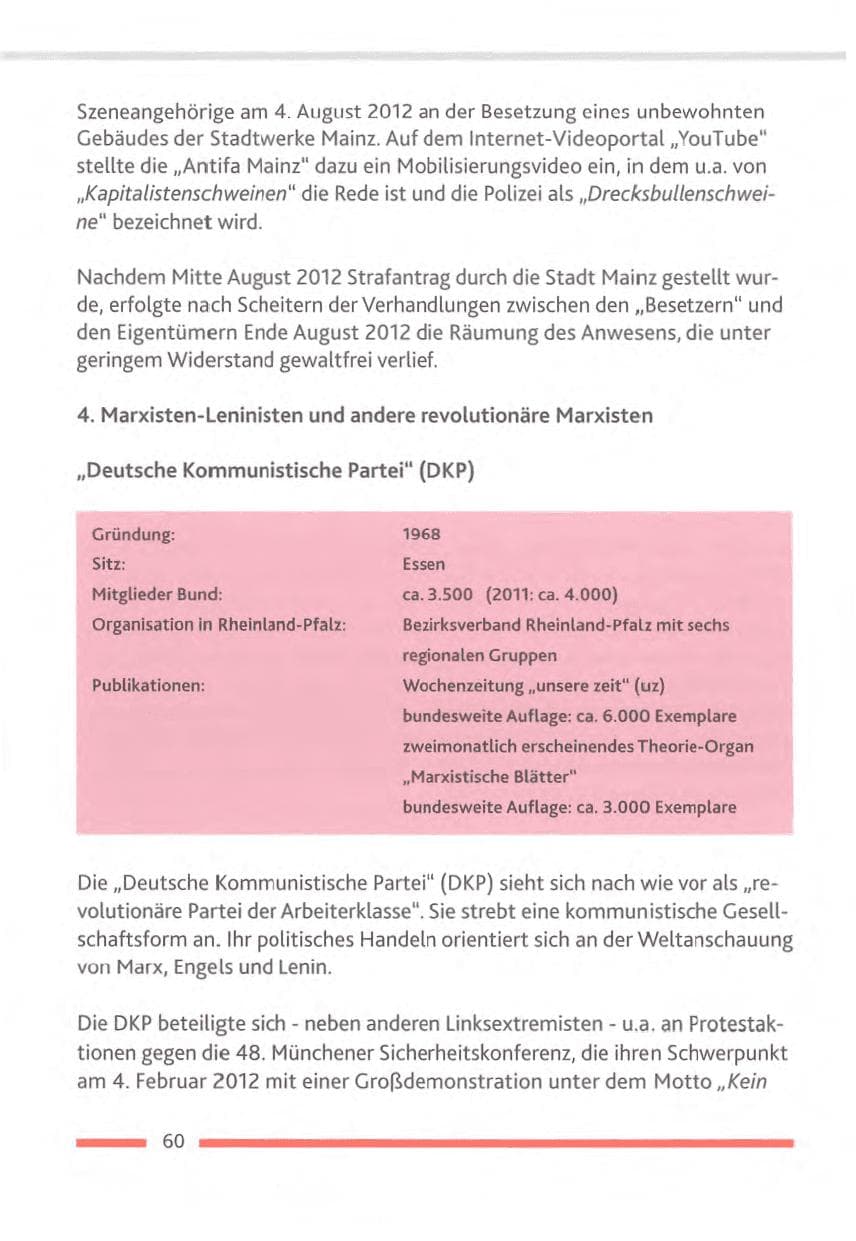 Seite 60 des Verfassungsschutzbericht 2012 Rheinland-Pfalz
