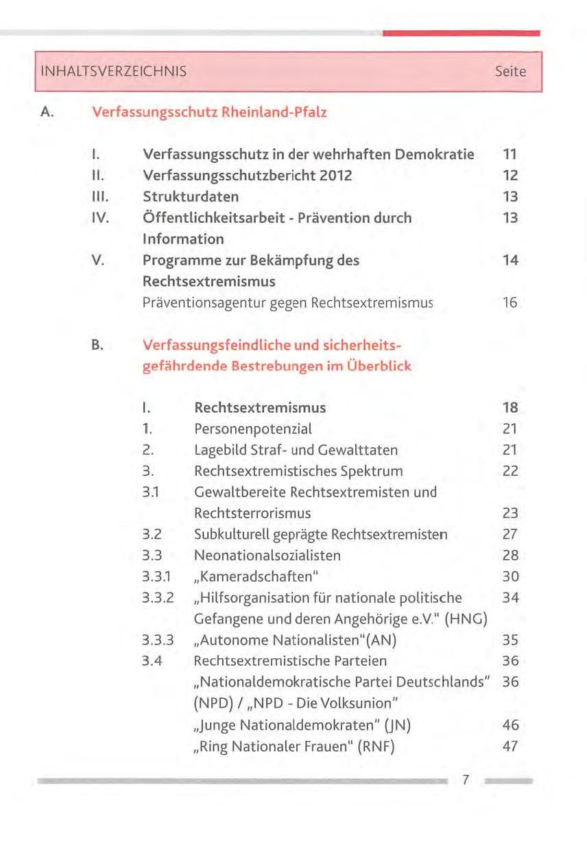 Seite 7 des Verfassungsschutzbericht 2012 Rheinland-Pfalz
