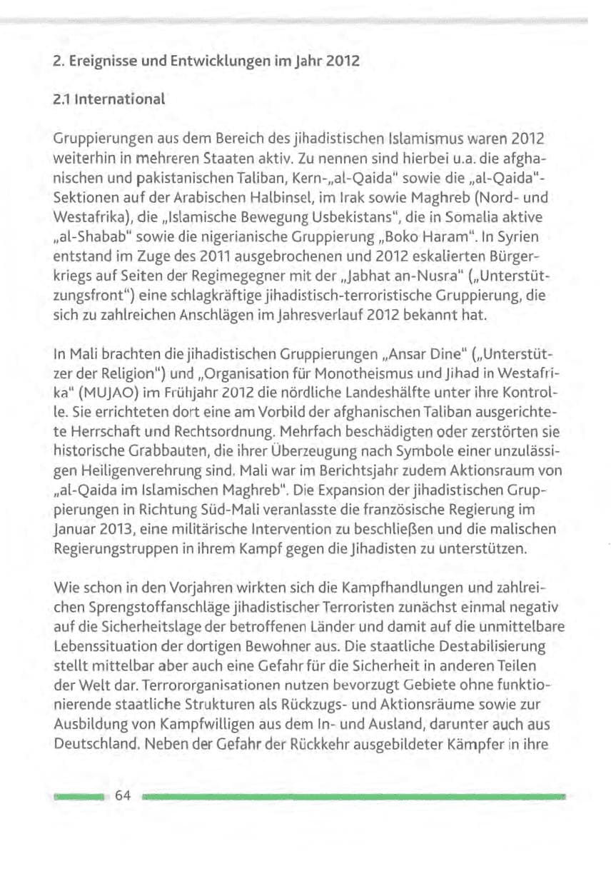 Seite 64 des Verfassungsschutzbericht 2012 Rheinland-Pfalz