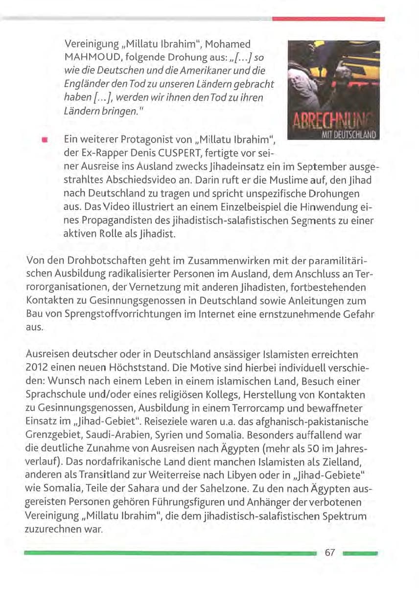 Seite 67 des Verfassungsschutzbericht 2012 Rheinland-Pfalz