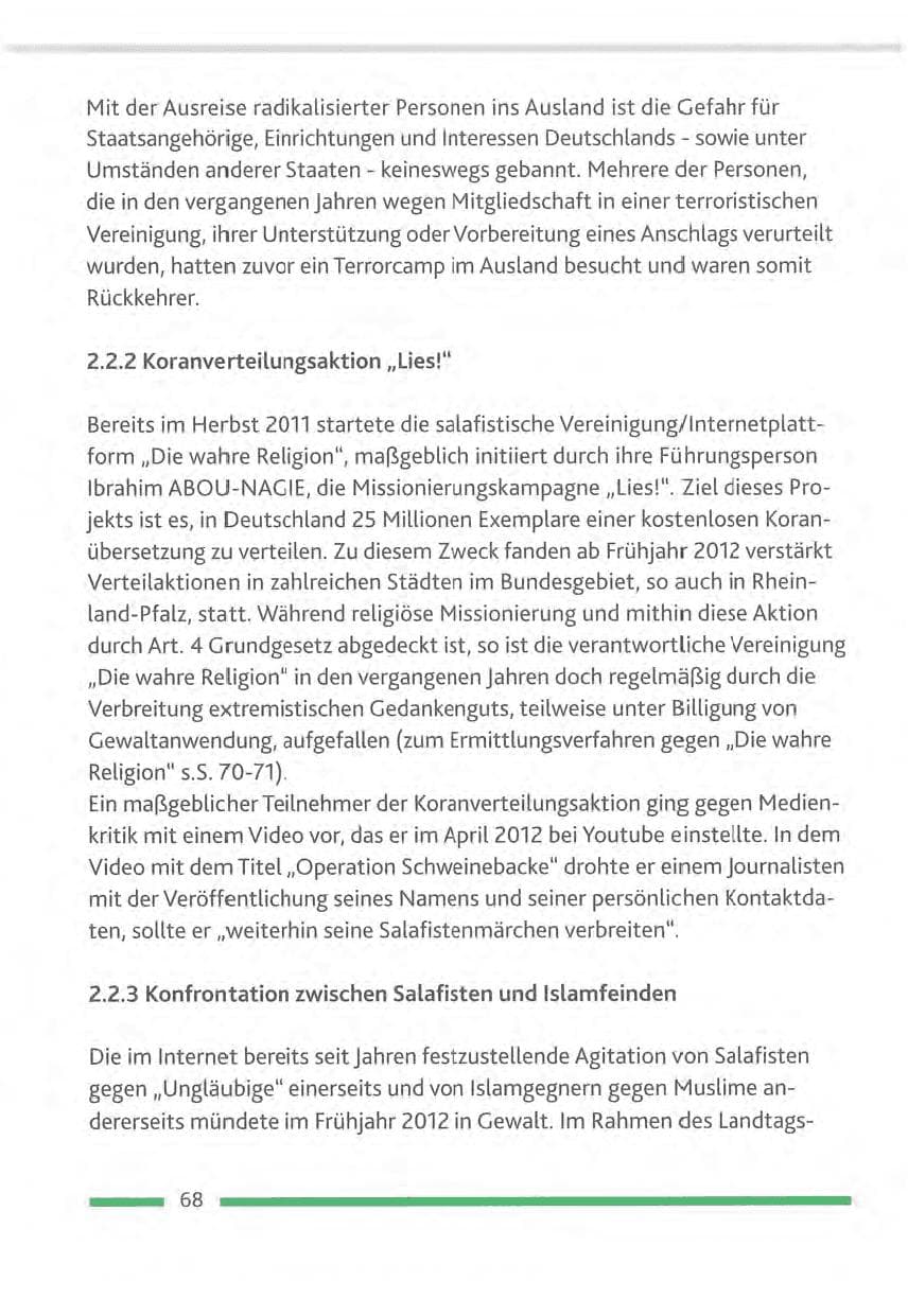 Seite 68 des Verfassungsschutzbericht 2012 Rheinland-Pfalz