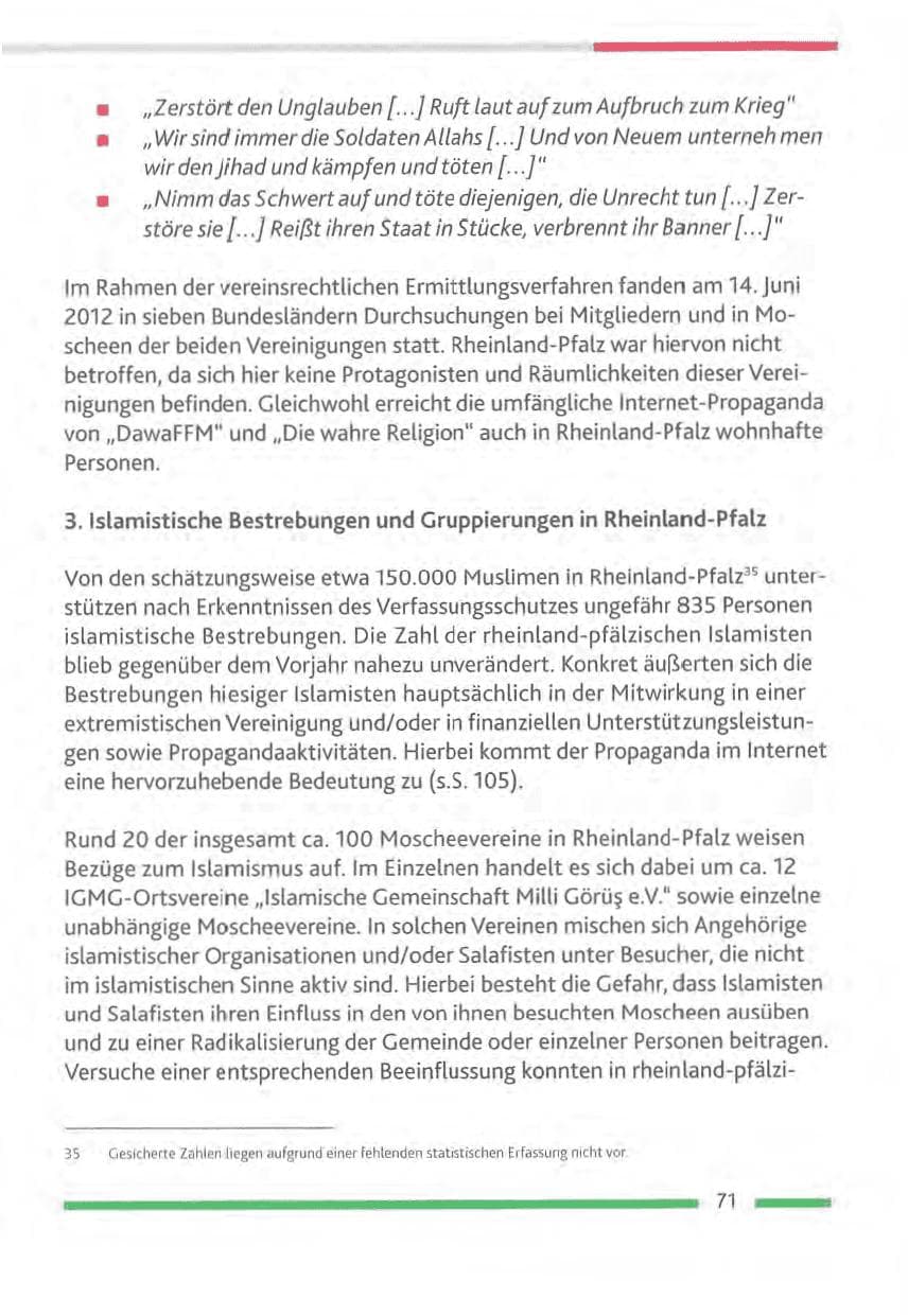 Seite 71 des Verfassungsschutzbericht 2012 Rheinland-Pfalz