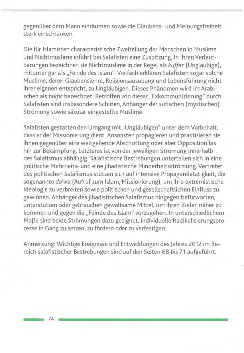 Seite 74 des Verfassungsschutzbericht 2012 Rheinland-Pfalz