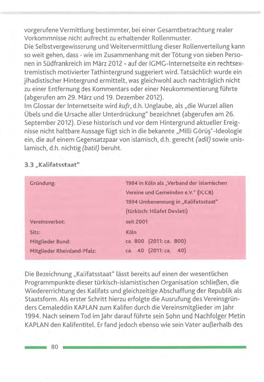 Seite 80 des Verfassungsschutzbericht 2012 Rheinland-Pfalz