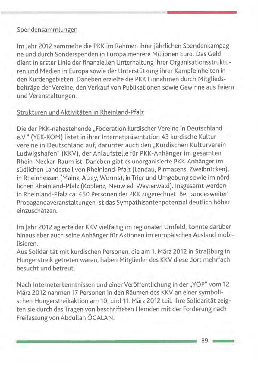 Seite 89 des Verfassungsschutzbericht 2012 Rheinland-Pfalz