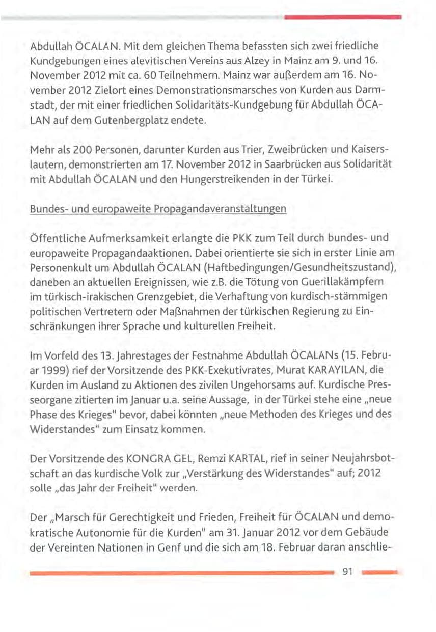 Seite 91 des Verfassungsschutzbericht 2012 Rheinland-Pfalz