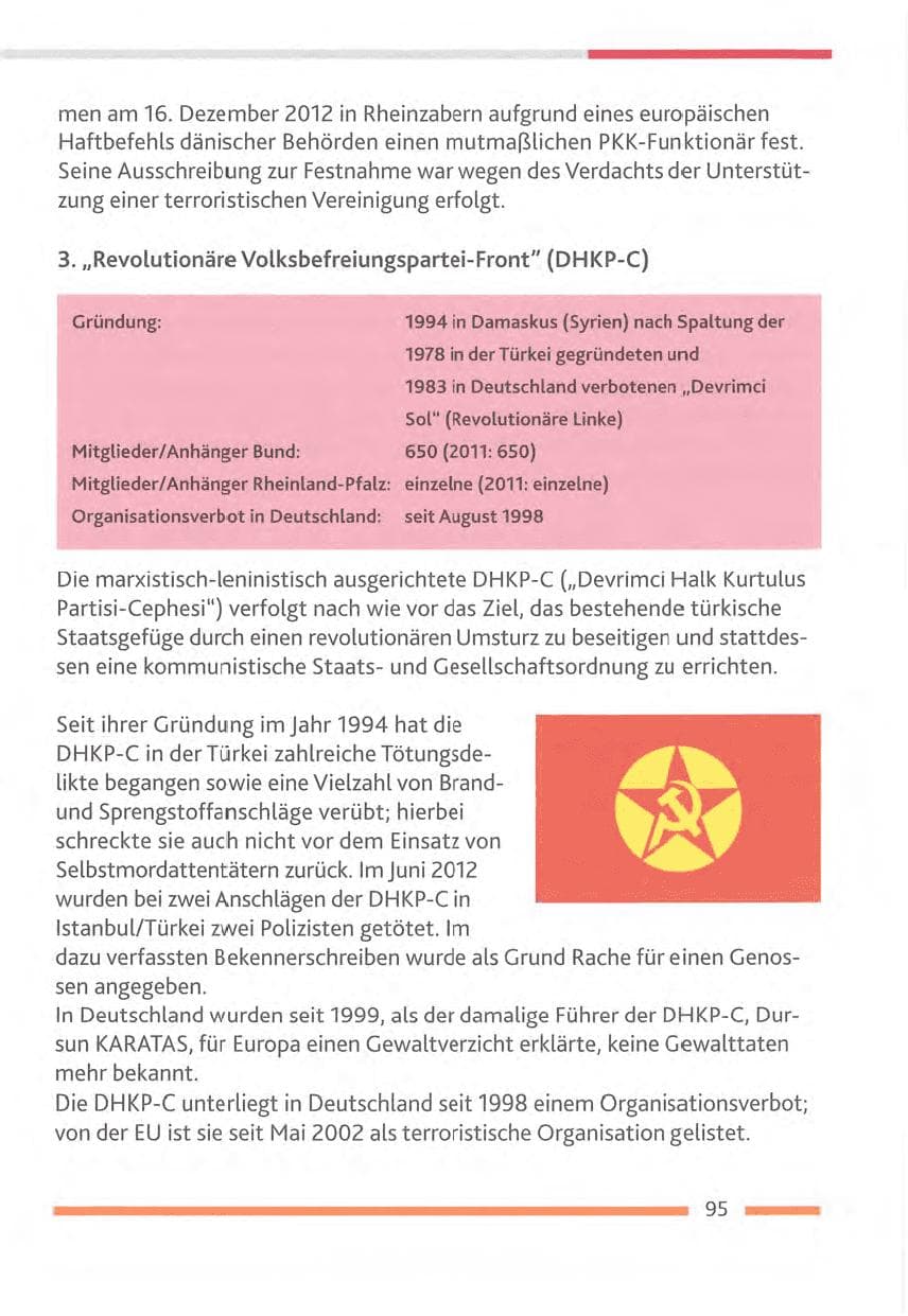 Seite 95 des Verfassungsschutzbericht 2012 Rheinland-Pfalz