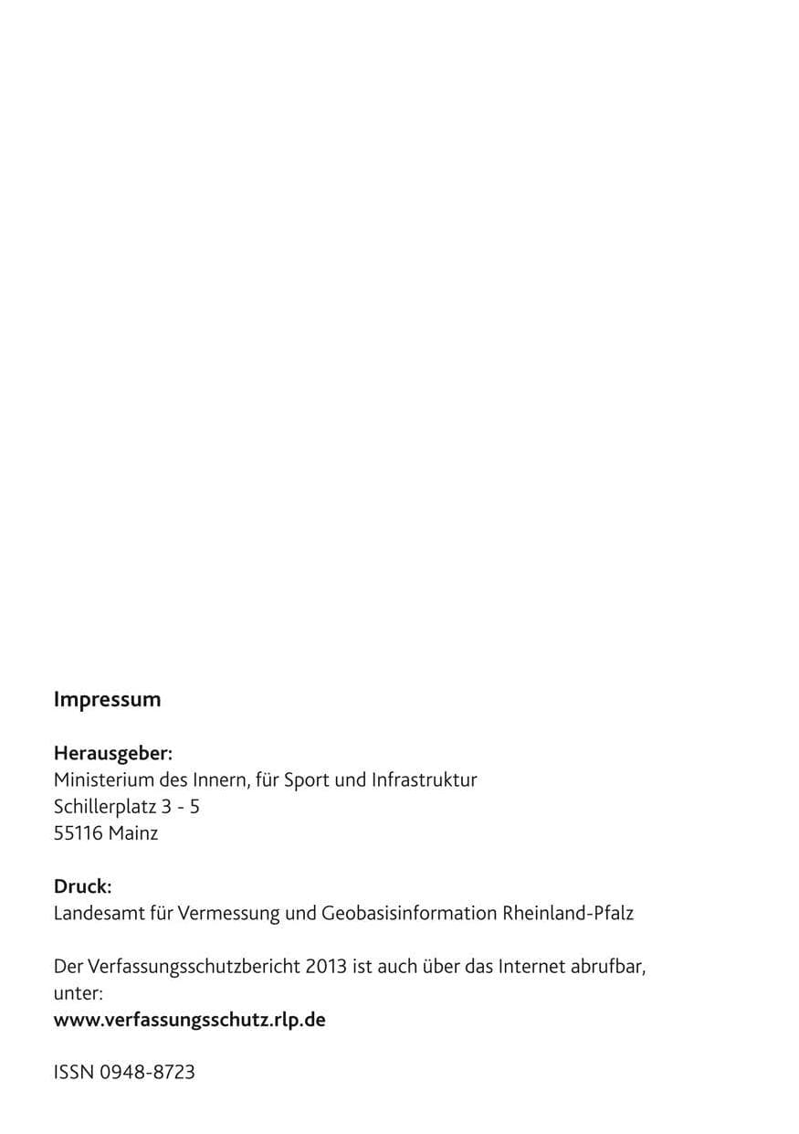 Seite 2 des Verfassungsschutzbericht 2013 Rheinland-Pfalz