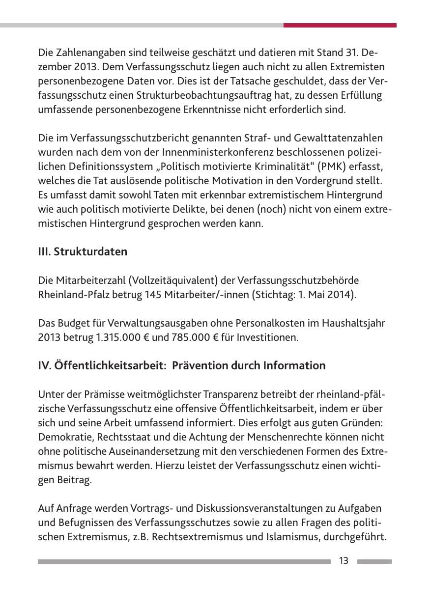 Seite 15 des Verfassungsschutzbericht 2013 Rheinland-Pfalz