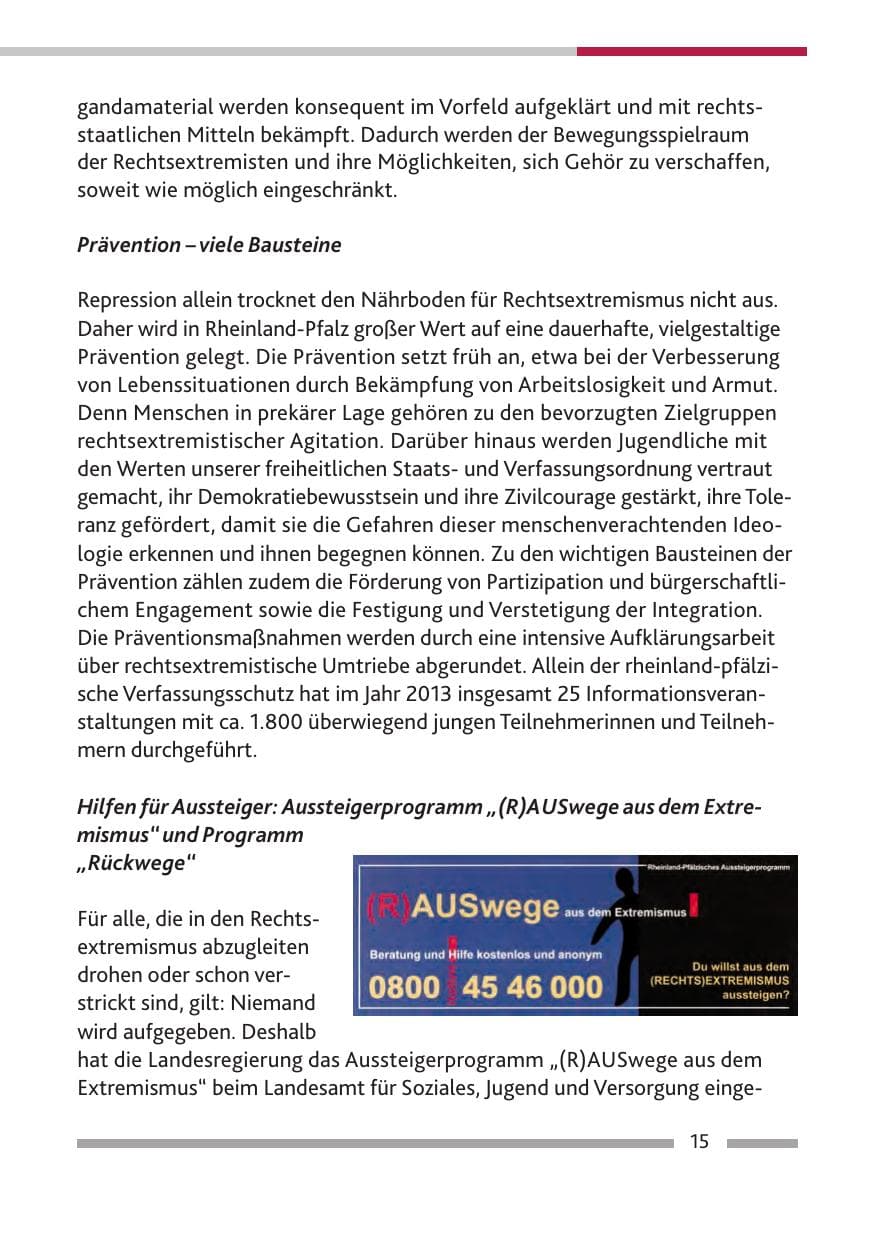 Seite 17 des Verfassungsschutzbericht 2013 Rheinland-Pfalz