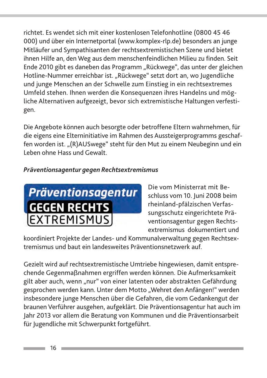 Seite 18 des Verfassungsschutzbericht 2013 Rheinland-Pfalz