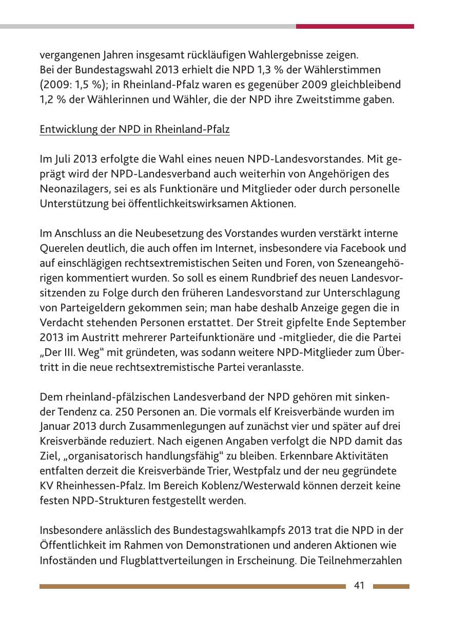 Seite 43 des Verfassungsschutzbericht 2013 Rheinland-Pfalz