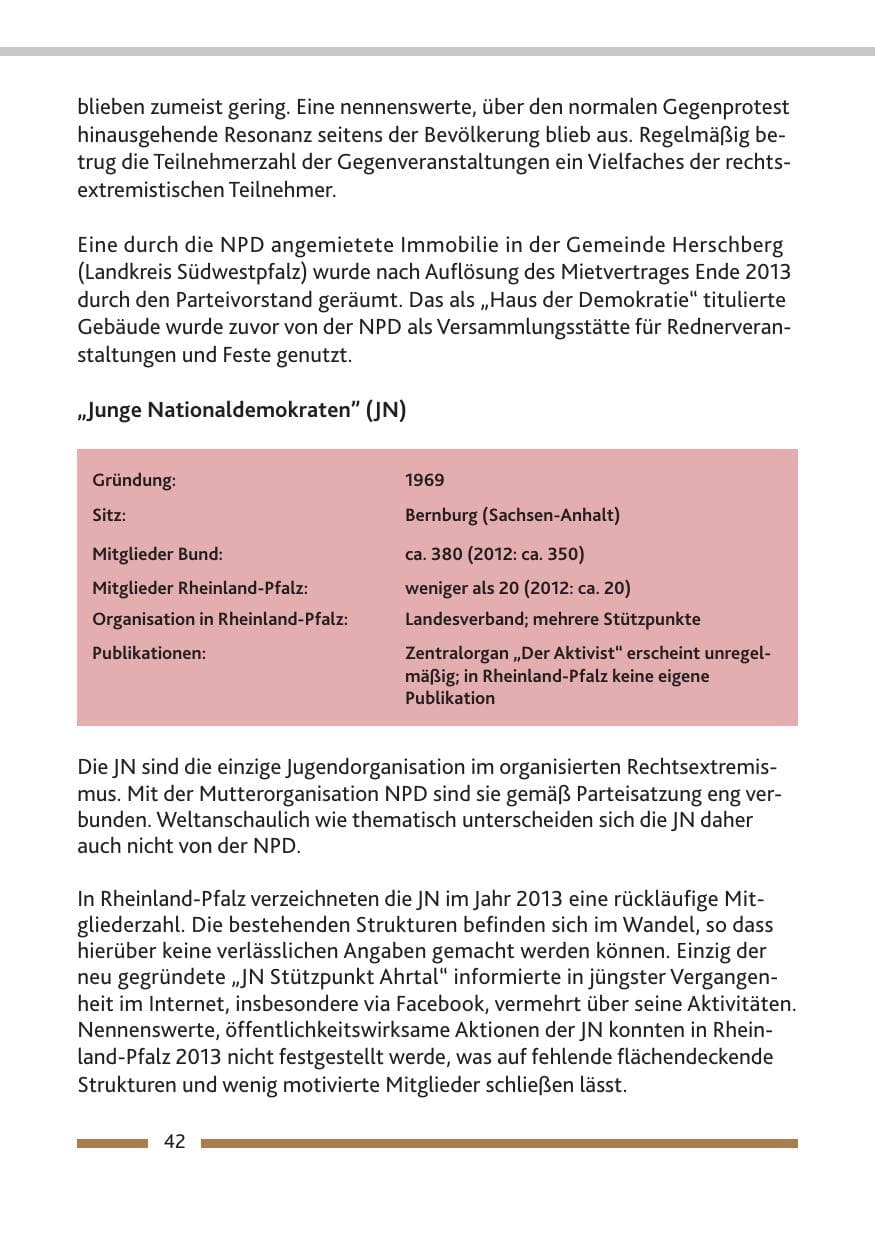 Seite 44 des Verfassungsschutzbericht 2013 Rheinland-Pfalz