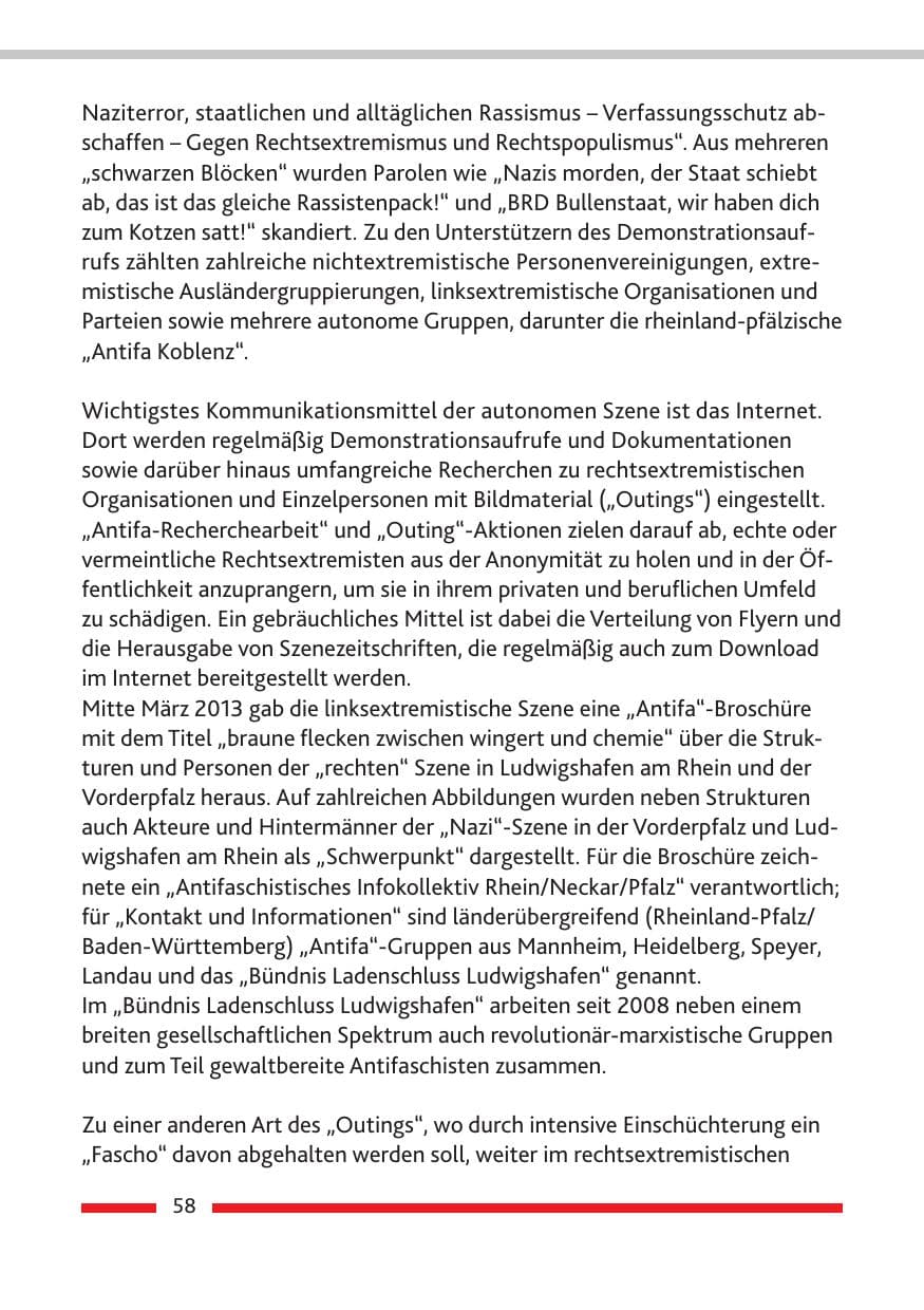 Seite 60 des Verfassungsschutzbericht 2013 Rheinland-Pfalz