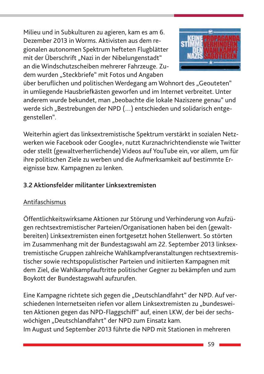 Seite 61 des Verfassungsschutzbericht 2013 Rheinland-Pfalz