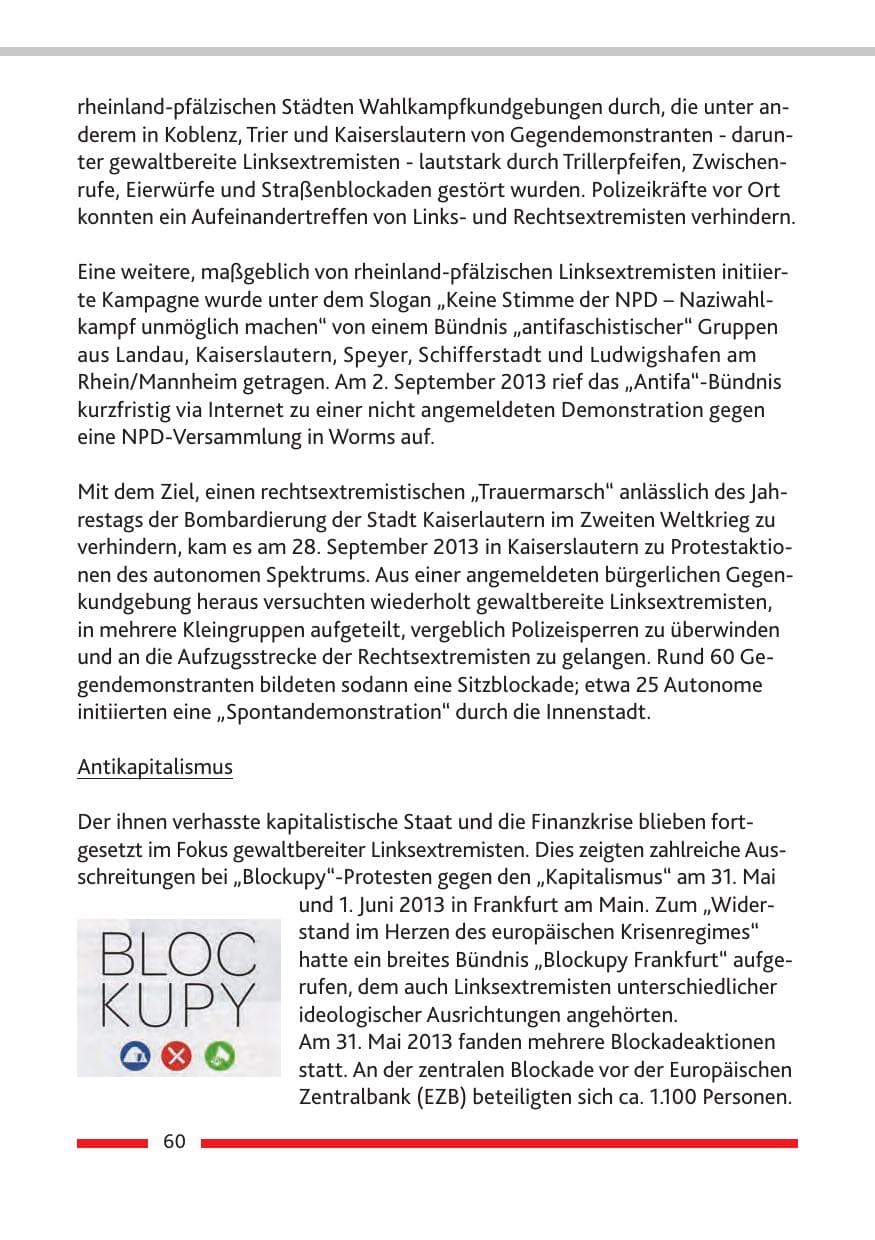 Seite 62 des Verfassungsschutzbericht 2013 Rheinland-Pfalz