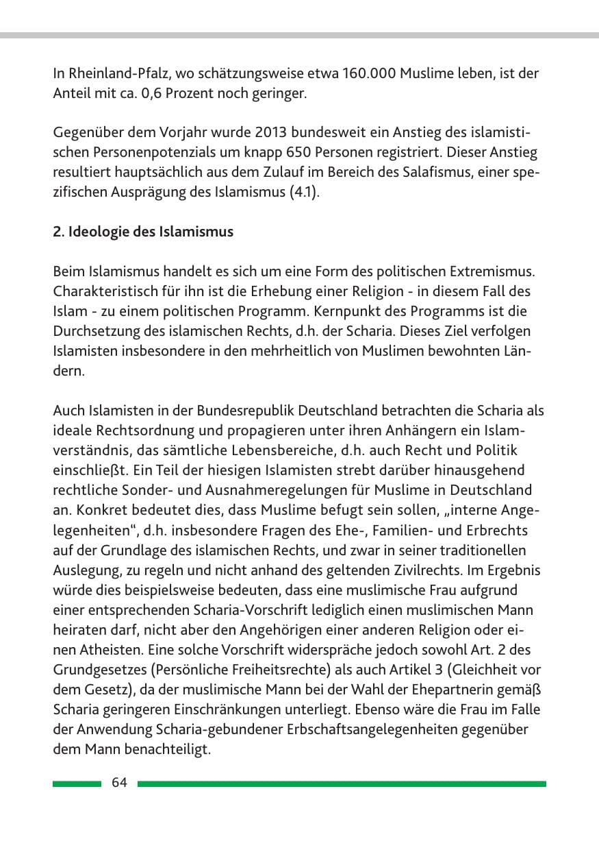Seite 66 des Verfassungsschutzbericht 2013 Rheinland-Pfalz