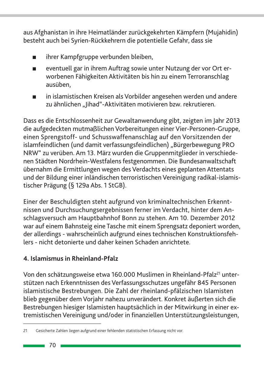 Seite 72 des Verfassungsschutzbericht 2013 Rheinland-Pfalz