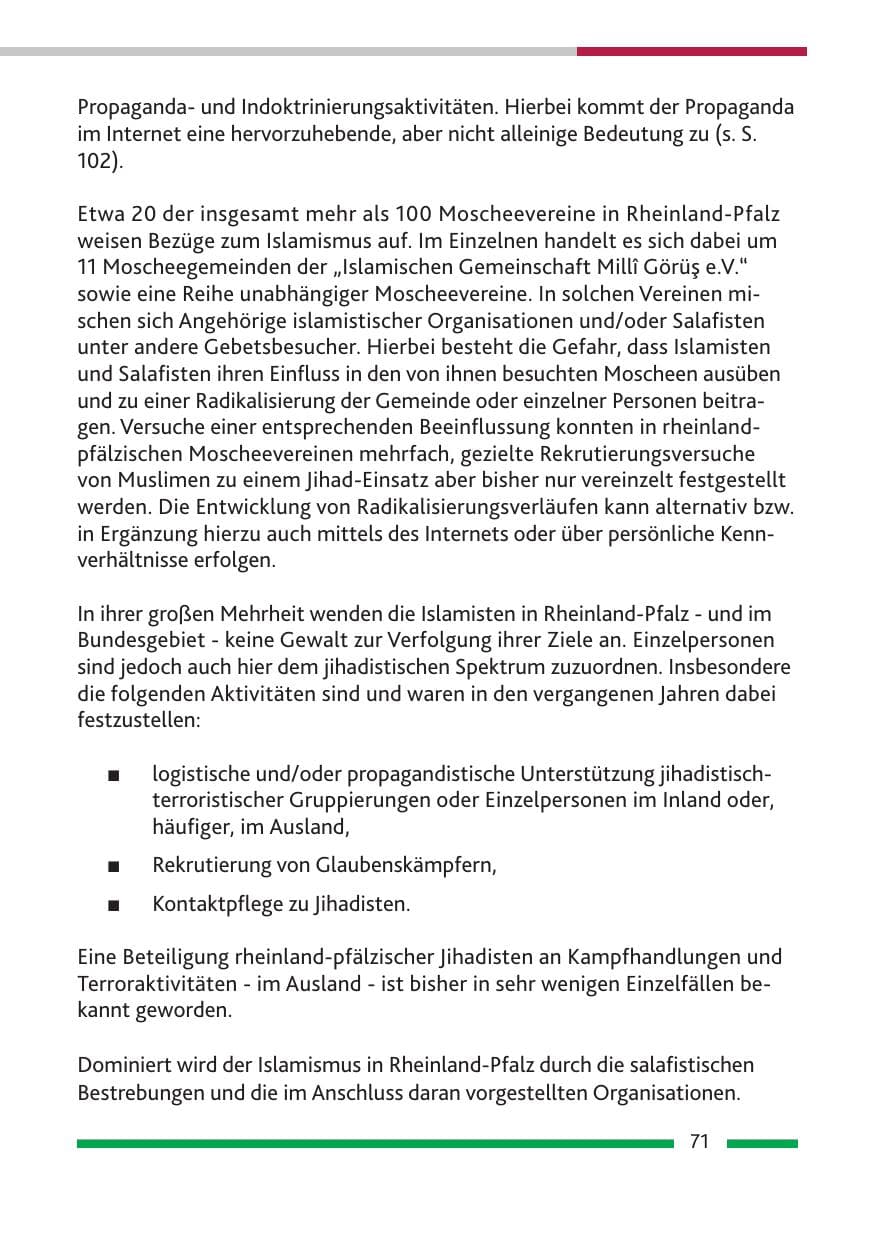 Seite 73 des Verfassungsschutzbericht 2013 Rheinland-Pfalz