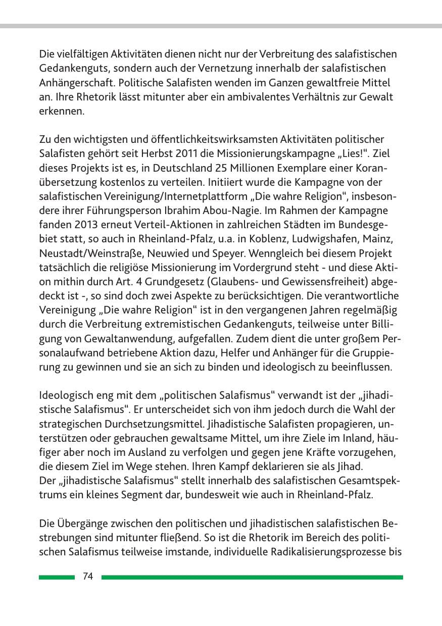 Seite 76 des Verfassungsschutzbericht 2013 Rheinland-Pfalz