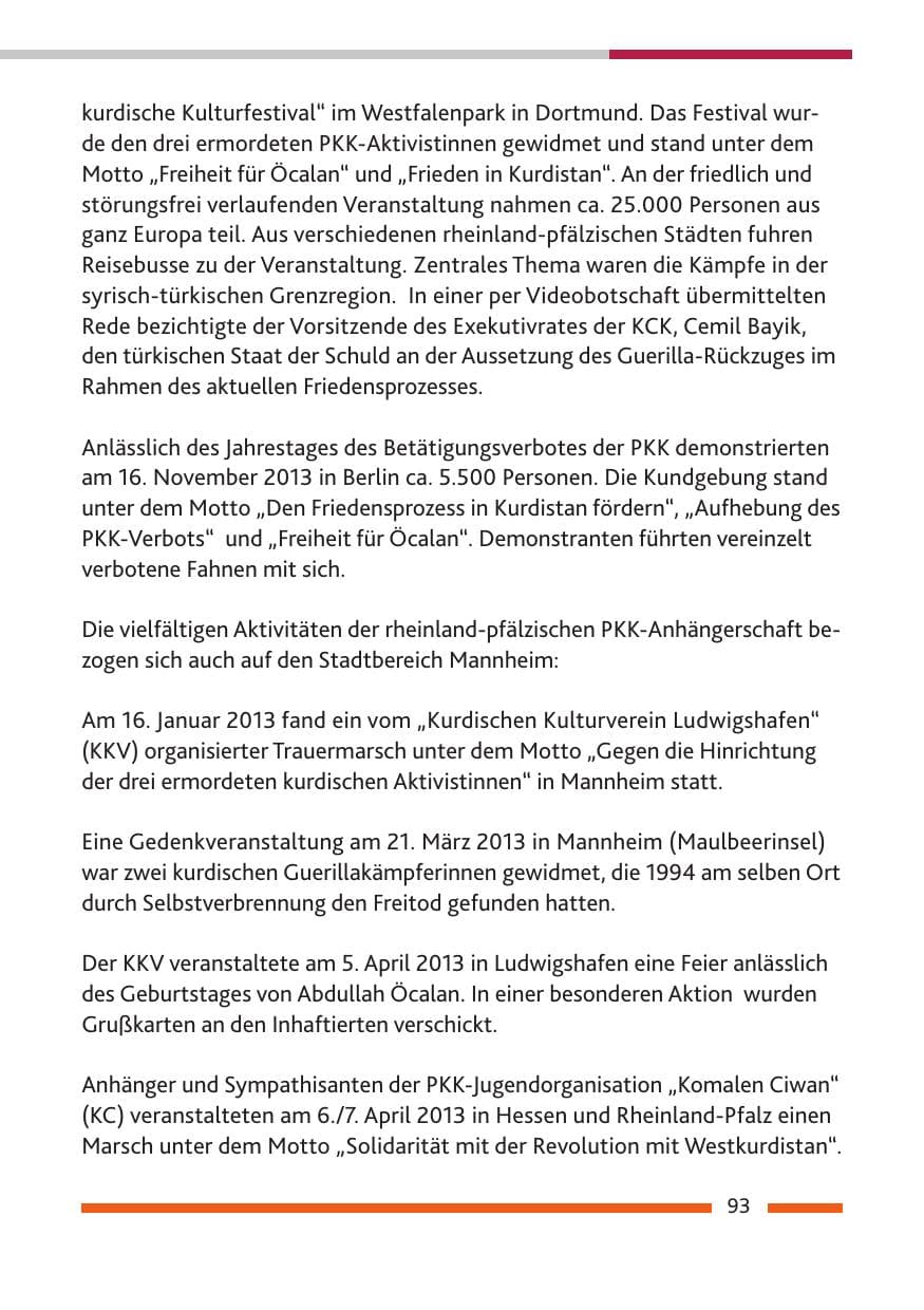 Seite 95 des Verfassungsschutzbericht 2013 Rheinland-Pfalz