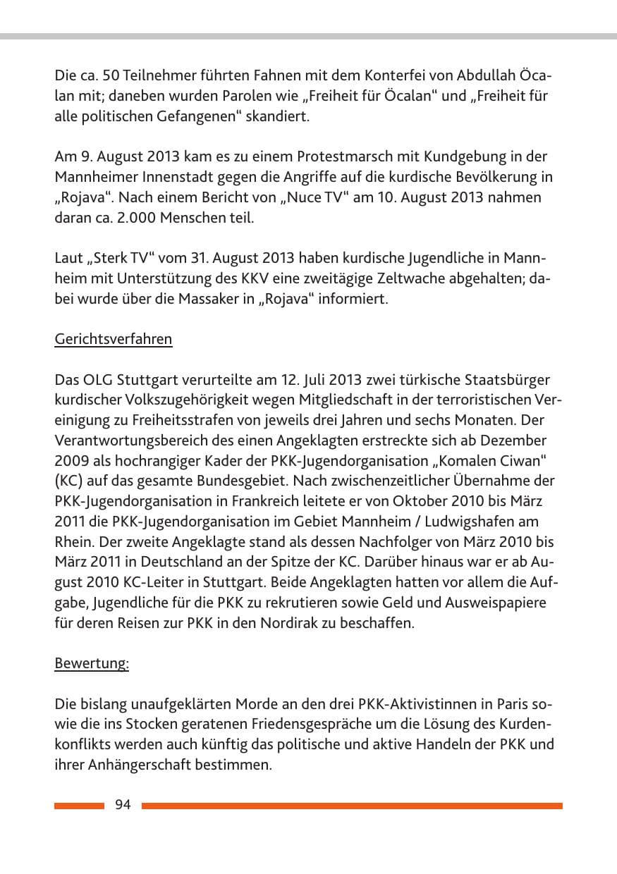 Seite 96 des Verfassungsschutzbericht 2013 Rheinland-Pfalz