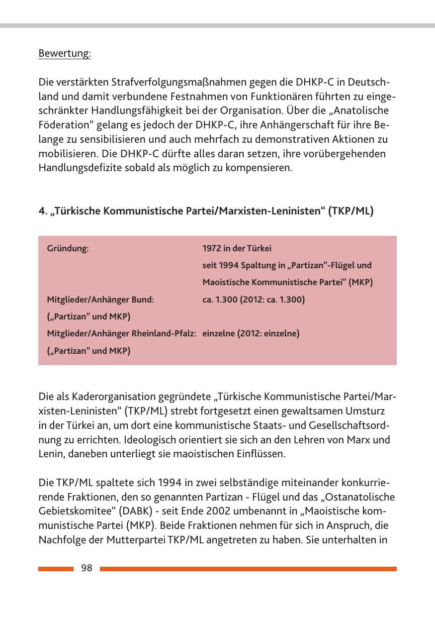 Seite 100 des Verfassungsschutzbericht 2013 Rheinland-Pfalz