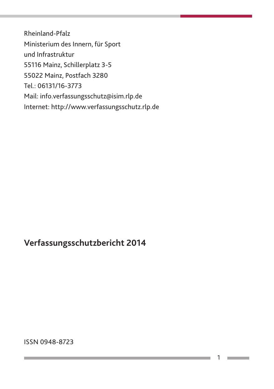 Seite 3 des Verfassungsschutzbericht 2014 Rheinland-Pfalz