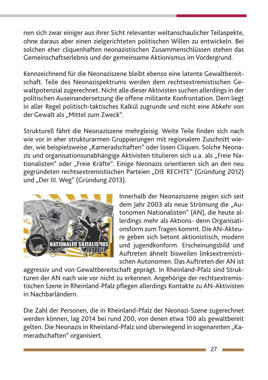 Seite 29 des Verfassungsschutzbericht 2014 Rheinland-Pfalz