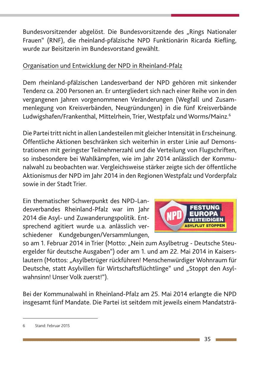 Seite 37 des Verfassungsschutzbericht 2014 Rheinland-Pfalz